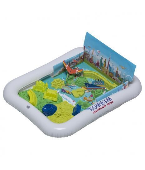 Игровой набор с песком ТМ Космический песок "Вокруг света" 2 кг, зеленый, желтый с ароматом банана, 9 формочек, песочница AS-KPTVS