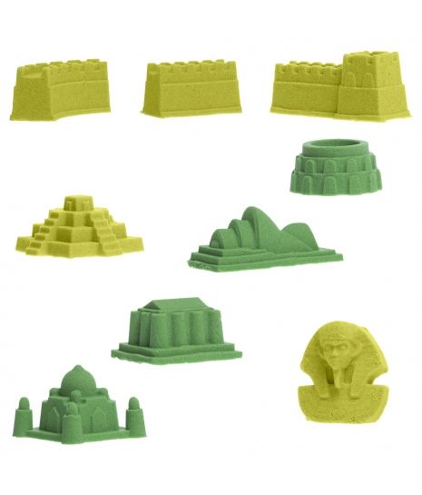 Игровой набор с песком ТМ Космический песок "Вокруг света" 2 кг, зеленый, желтый с ароматом банана, 9 формочек, песочница AS-KPTVS