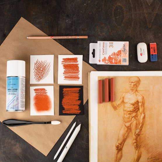 Набор сухих художественных графических материалов ЛАДОГА сангина 3 мелка NP-2721422309