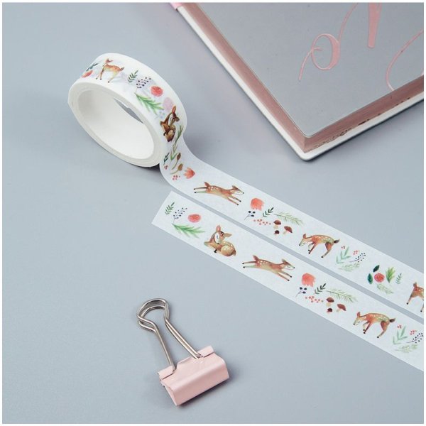 Клейкая лента декоративная MESHU "Cute deer" 1.5 см x 3 м RE-MS_36875