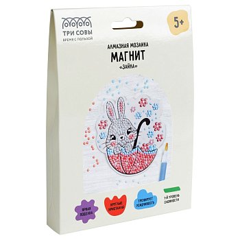 Алмазная мозаика, магнит ТРИ СОВЫ "Зайка" картонный конверт RE-АММ_48242
