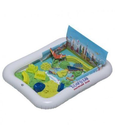 Игровой набор с песком ТМ Космический песок "Вокруг света" 2 кг, зеленый, желтый с ароматом банана, 9 формочек, песочница AS-KPTVS