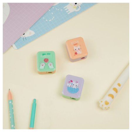 Точилка пластиковая MESHU "White kitty" 1 отверстие, ассорти RE-MS_52290