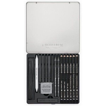 Набор для рисования углем CRETACOLOR Black Box Charcoal 20 предметов, мет.пенал CR40030