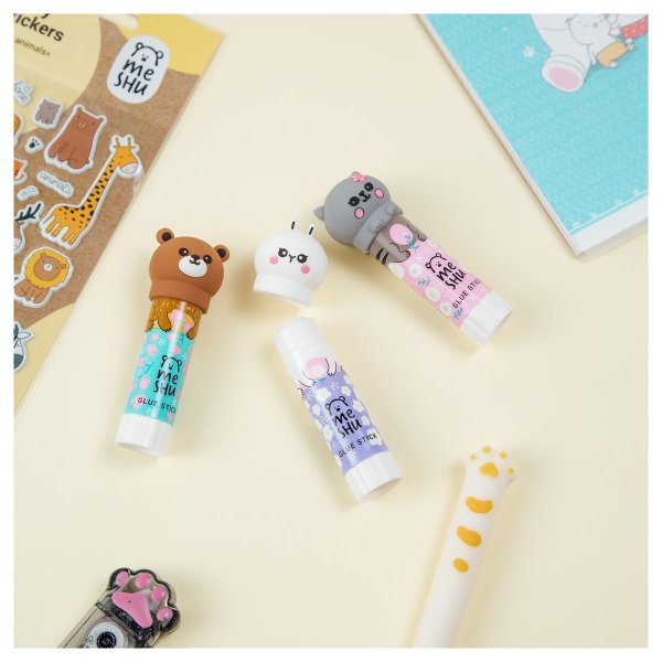 Клей-карандаш MESHU с топпером "Animals" 8 г, ассорти, ПВП RE-MS_45449
