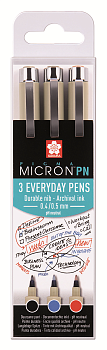 Набор капиллярных ручек SAKURA Pigma Micron PN 3 цвета (0.4 мм-0.5 мм) Черный, синий, красный MPPOXSDKPN3A