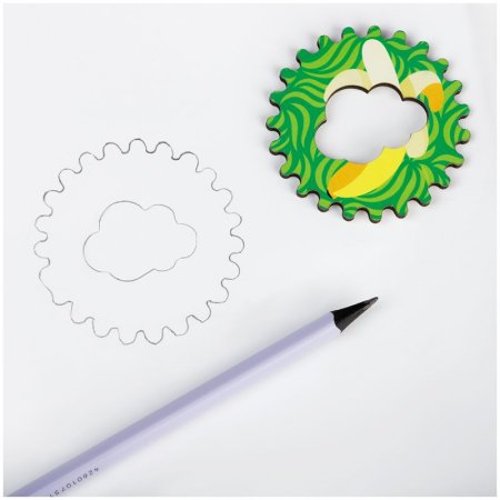 Спирограф для рисования ТРИ СОВЫ "Джунгли" дерево, 2 зубчатых колеса, 5 зубчатых кругов RE-СФ00005