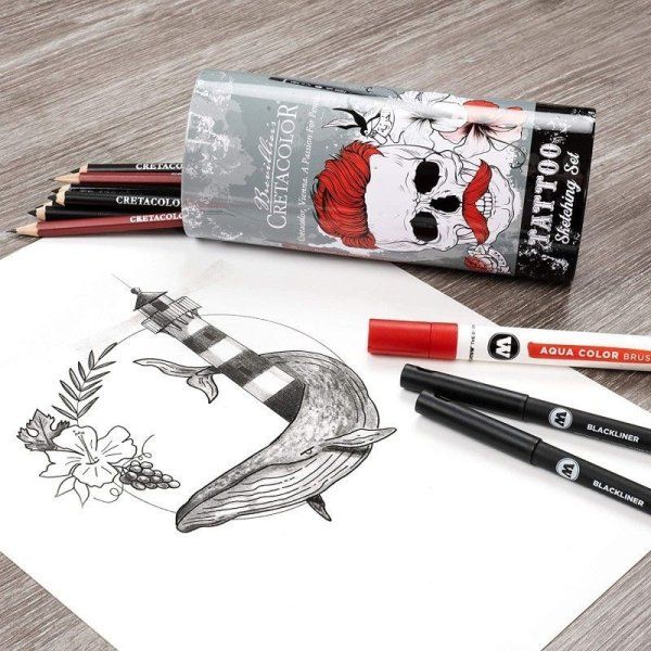 Набор для скетчинга CRETACOLOR Tattoo 14 предметов, мет.упаковка CR40083