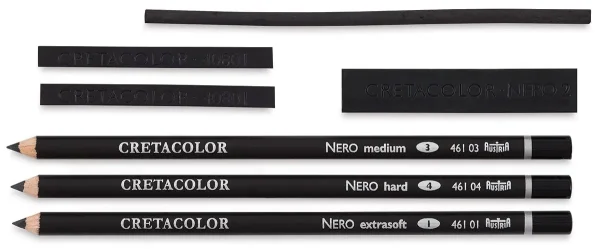 Набор для эскизов CRETACOLOR Nero Deep Black 7 предметов, мет.пенал CR40008
