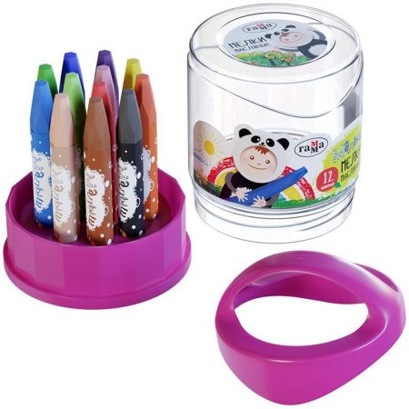 Мелки масляные ГАММА "Малыш" 12 цв шестигранные в пластиковом стакане-подставке RE-051218_01