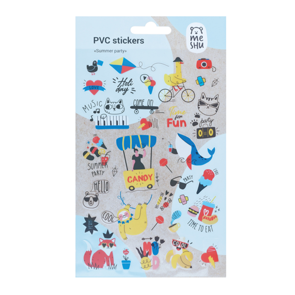 Наклейки ПВХ MESHU "Summer party", 10*21см, 34 наклейки, инд. уп., европодвес RE-MS_42736