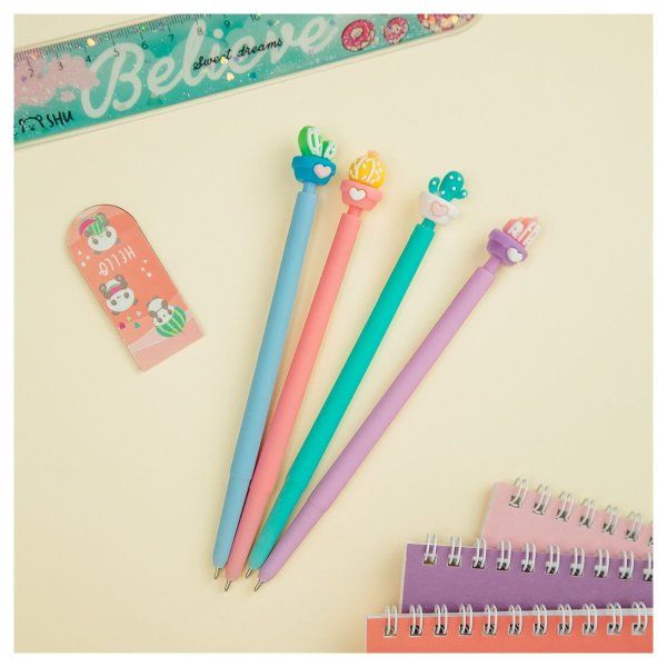 Ручка шариковая автоматическая MESHU "Lovely Cactus" синяя, 0.7 мм, корпус ассорти, с топпером RE-MS_02811