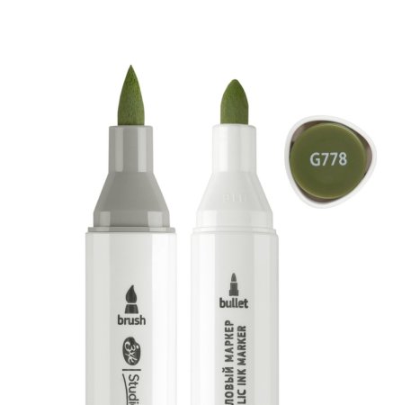 Маркер акриловый двусторонний СОНЕТ перо кисть/пуля 1 шт G778 зелёный травяной тёмный NP-273-G778