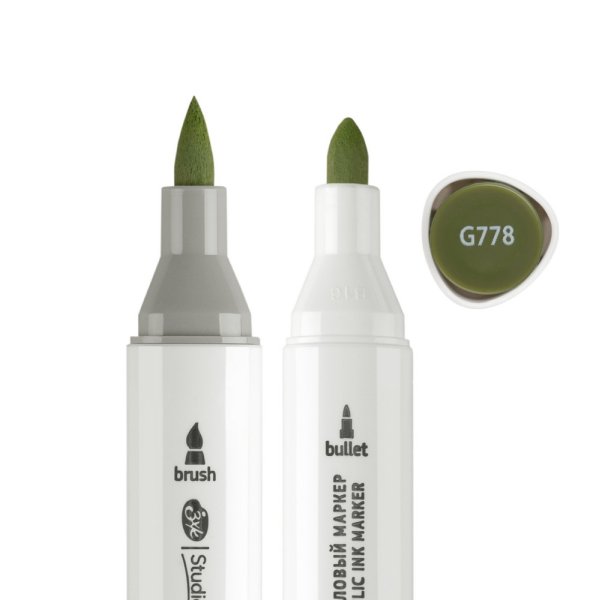 Маркер акриловый двусторонний СОНЕТ перо кисть/пуля 1 шт G778 зелёный травяной тёмный NP-273-G778