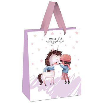 Пакет подарочный 11*14*6,5см MESHU "Magic is everywhere", отд. фольгой, белый крафт RE-MS_45666