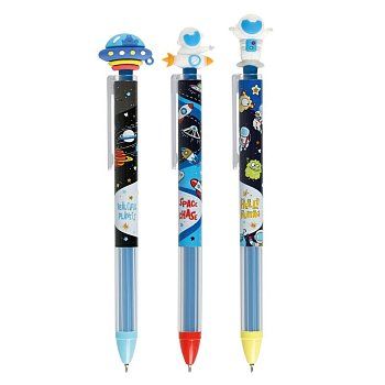 Ручка шариковая автоматическая MESHU "Space Aliens" синяя, 0.5 мм, грип, корпус ассорти, с топпером RE-MS_61000