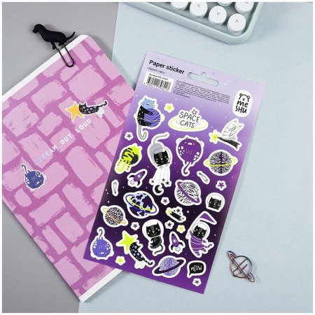 Наклейки бумажные MESHU "Space cats" 12 x 21 см, 31 накл, европодвес RE-MS_41621