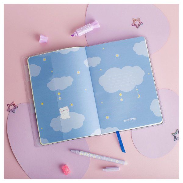 Записная книжка А5 80л. MESHU "Cutestar" ЛАЙТ, кожзам, съемная пластиковая обложка с дизайном, пантон, белила, блок в линию RE-MS_53503