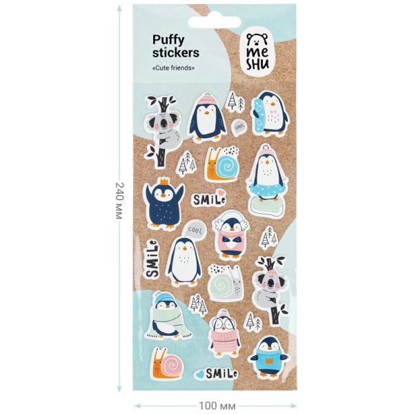 Наклейки объемные MESHU "Cute friends" 10 x 19 см RE-MS_36957