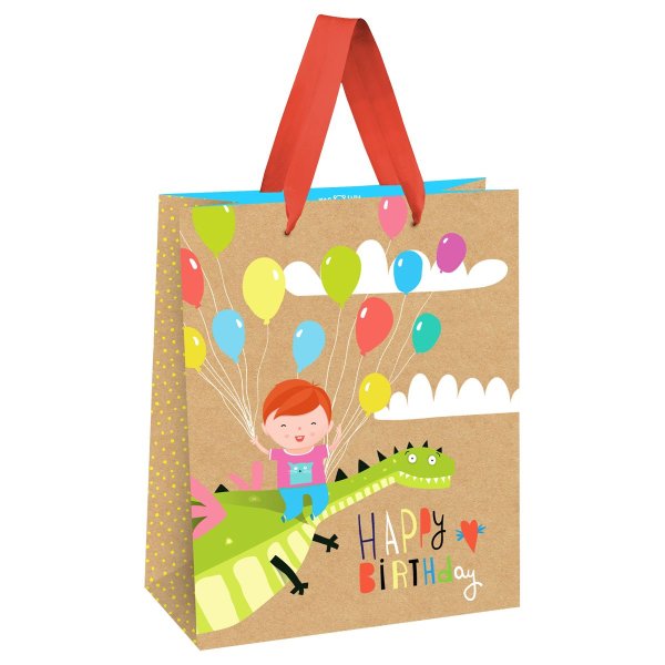 Пакет подарочный 18 x 23 x 10 см MESHU "Happy Birthday. Dragon" выб. лак, крафт, мальчик RE-MS_51747