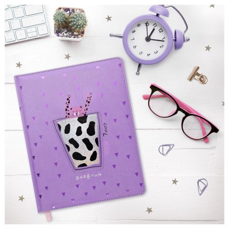 Дневник 1-11 кл. 48л. MESHU "Cool milk" (твердый) иск. кожа, УФ-печать, тиснение фольгой, аппликация, тон. блок, ляссе RE-MS_49364