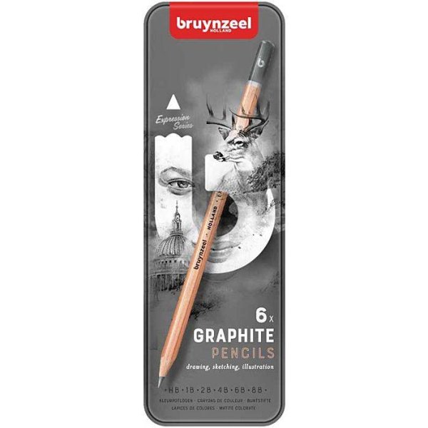 Набор карандашей для графики BRUYNZEEL Expression 6 типов жесткости в металлической коробке MP60311006