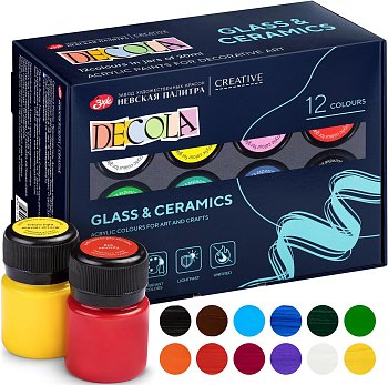 Набор акриловых красок по стеклу/керамике DECOLA 12 шт х 20 мл, картон NP-4041114