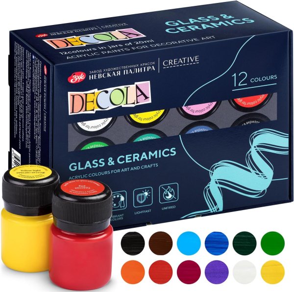 Набор акриловых красок по стеклу/керамике DECOLA 12 шт х 20 мл, картон NP-4041114