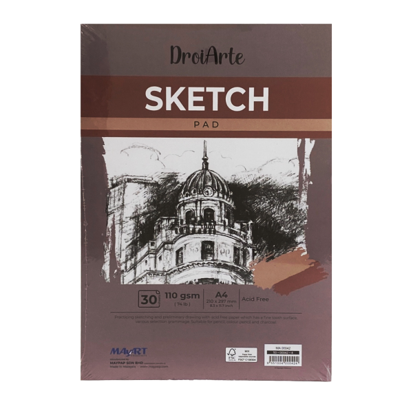 Альбом для скетчинга MayArt 110 г/м2 A4 297 x 210 мм 30 л, экстрабелые листы, склейка MA00042