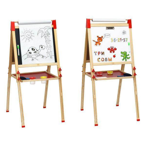 Доска-мольберт ТРИ СОВЫ двусторонняя, меловая/магнитно-маркерная, напольная, растущая + аксессуары RE-MMD_49200