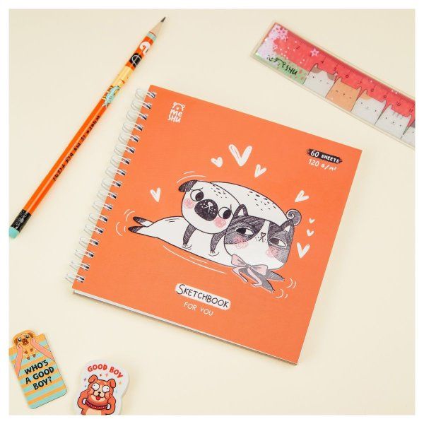 Скетчбук 60л. 150 x 150 мм MESHU "Амурная история" 120 г/м2, на гребне, выб.лак, soft-touch RE-MS_53038