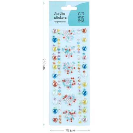 Наклейки акриловые MESHU "Bright hearts", 25*7,8см, стразы, 426 наклеек, инд. уп., европодвес RE-MS_36664
