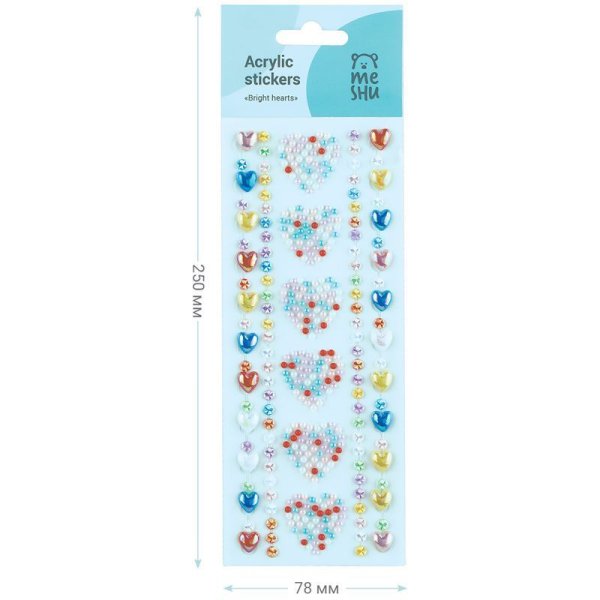 Наклейки акриловые MESHU "Bright hearts", 25*7,8см, стразы, 426 наклеек, инд. уп., европодвес RE-MS_36664