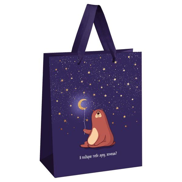 Пакет подарочный 33*42*12см MESHU "Я подарю тебе луну", отд. фольгой, выборочный лак, матовая ламинация RE-MS_52037