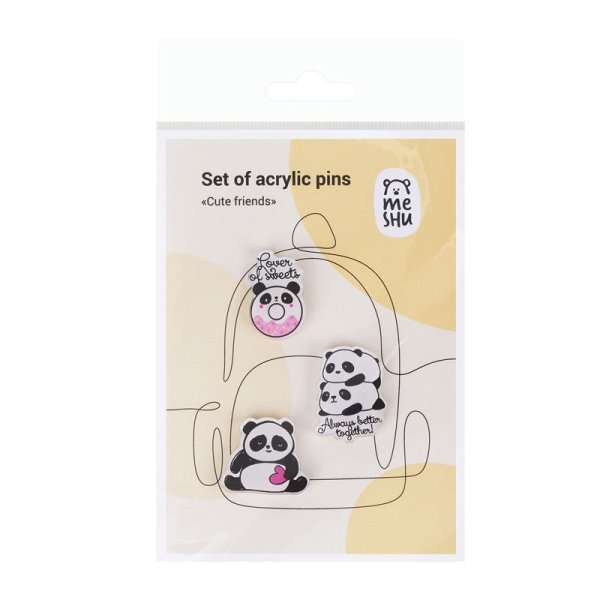 Набор акриловых значков MESHU "Cute friends" 3 шт прямая УФ-печать RE-MS_47448