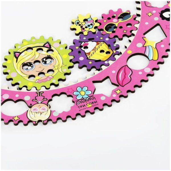 Спирограф для рисования ТРИ СОВЫ "Мода" дерево, 2 зубчатых колеса, 5 зубчатых кругов RE-СФ00006