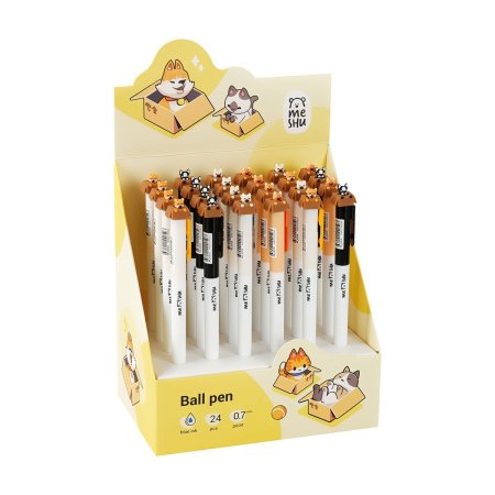 Ручка шариковая автоматическая MESHU "Meow&Woof" синяя, 0,7мм, корпус ассорти, с топпером RE-MS_42510