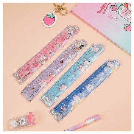 Линейка 15 см MESHU "Bubble bunny" ПВХ с блестками, ассорти, европодвес RE-MS_50868