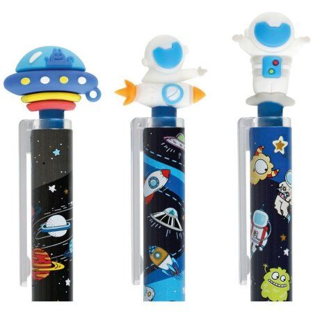 Ручка шариковая автоматическая MESHU "Space Aliens" синяя, 0.5 мм, грип, корпус ассорти, с топпером RE-MS_61000