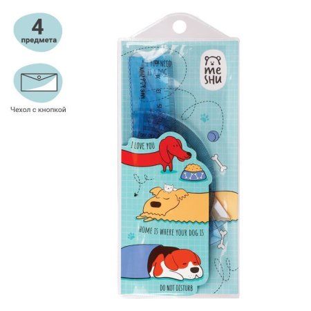 Набор чертежный MESHU "Best friend" (треуг. 2 шт, линейка 15 см, транспортир) прозр, ПВХ чехол RE-MS_46554