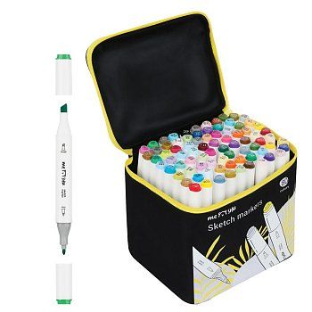 Набор двусторонних маркеров для скетчинга MESHU 80 цв основные цвета, чехол на молнии RE-MS_53448