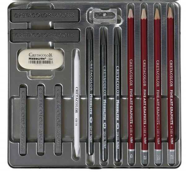 Набор для графики и эскизов CRETACOLOR Silver Box Graphite 15 предметов, мет.пенал CR40018