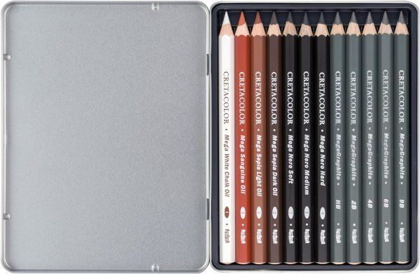 Набор карандашей CRETACOLOR The X-Sketch Mega 12 шт, увеличенные, мет.пенал CR40084