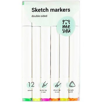 Набор маркеров для скетчинга MESHU 12 цв основные и флуоресцентные цвета RE-MS_38259