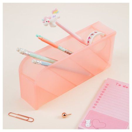 Настольная подставка MESHU 4 отделения, пластиковая, тонированная розовая RE-MS_47708