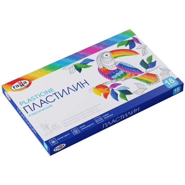 Пластилин ГАММА "Классический" 18 цв 360 г со стеком RE-281035