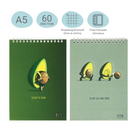 Блокнот А5 60л. на гребне MESHU "Avocadreams", пластиковая обложка RE-MS_48667