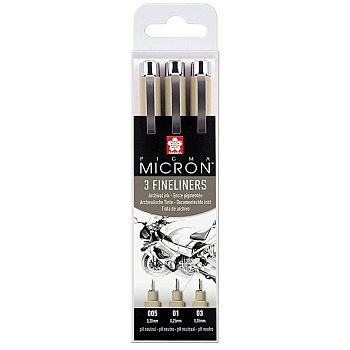 Набор капиллярных ручек SAKURA Pigma Micron 3 шт (0.2 мм 0.25 мм 0.35 мм) Черный MPXSDK3FD