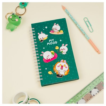 Записная книжка 95 x 175 мм 96л. MESHU "My cute day" на гребне, мат. ламинация, твердая обложка, выб. УФ-лак RE-MS_52919