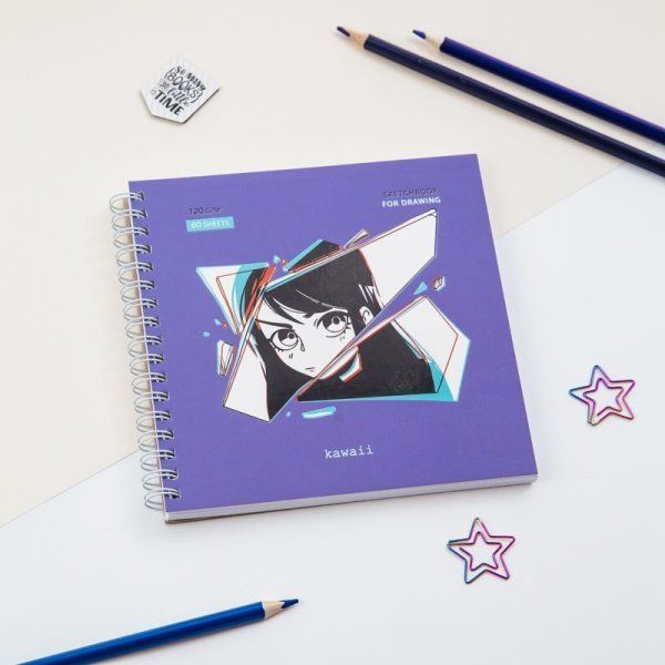 Скетчбук 60л. 150 x 150 мм MESHU "Kawaii" 120 г/м2, на гребне RE-MS_44869